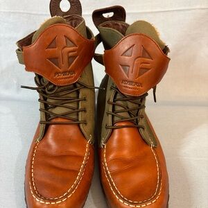 Men's Leather Canvas Boots in Brown and Green Psyberia Endura Vibram.